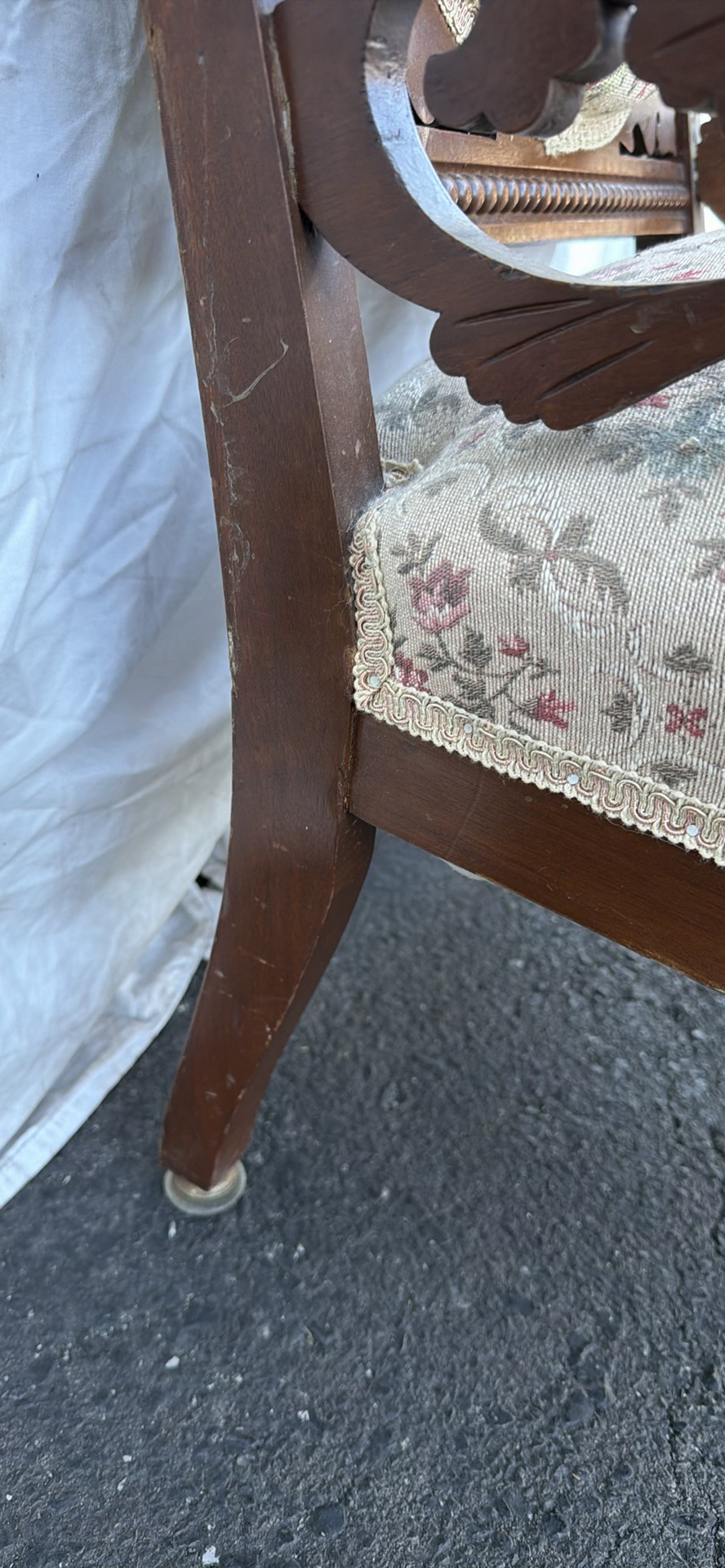 Vintage Carved Wooden Upholstered Armchair - image 12 of 15