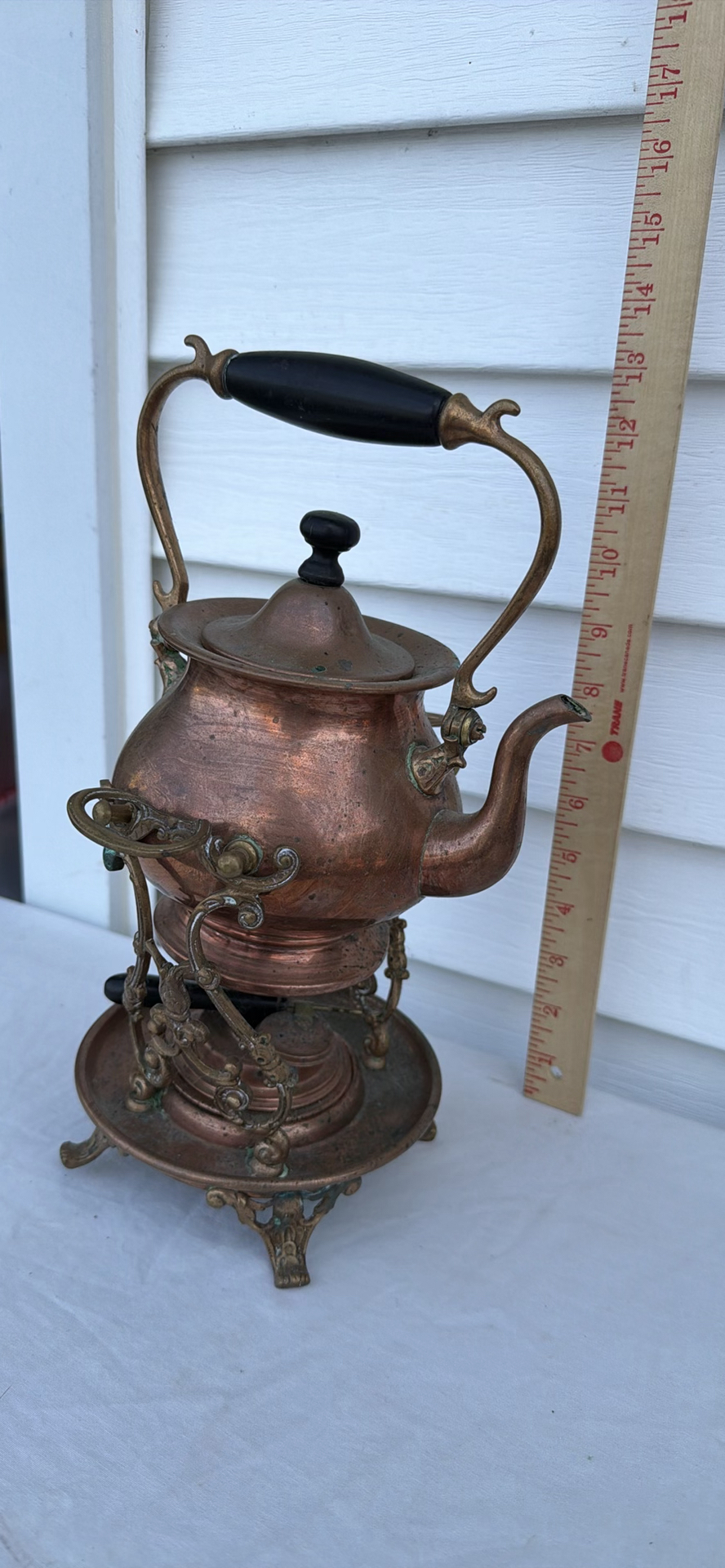 Antique Copper Teapot On Stand With Burner 1892 Patent S&Co. - image 2 of 23