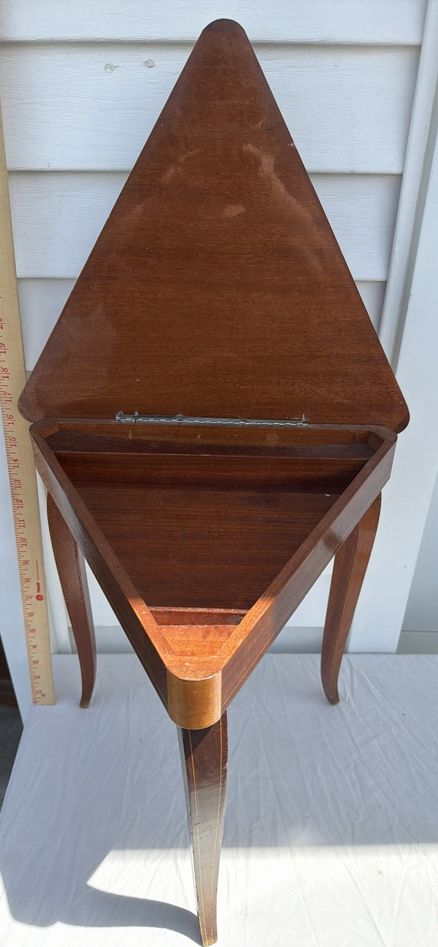 Vintage Triangular Inlaid Wooden Side Table with Hinged Top - image 6 of 8