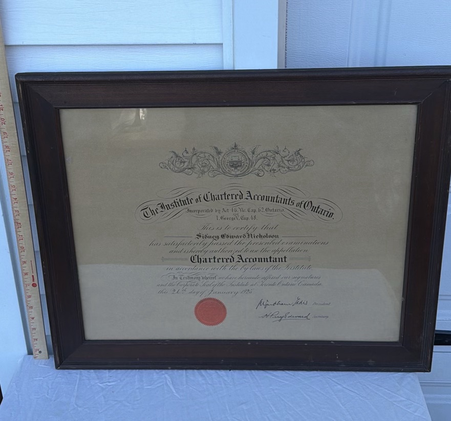 Framed Chartered Accountant Certificate from The Institute of Chartered Accountants of Ontario - image 1 of 5