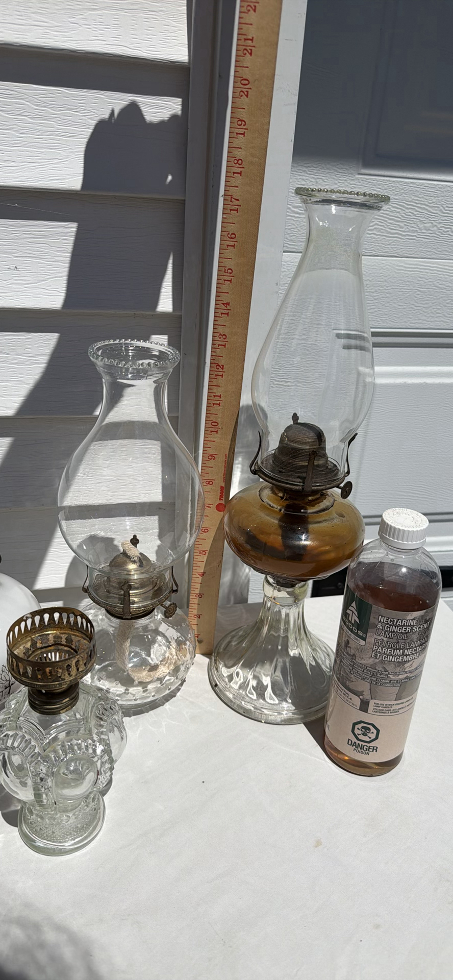 Five Vintage Glass Oil Lamps, Four Chimneys and Lamp Oil Bottle - image 8 of 21