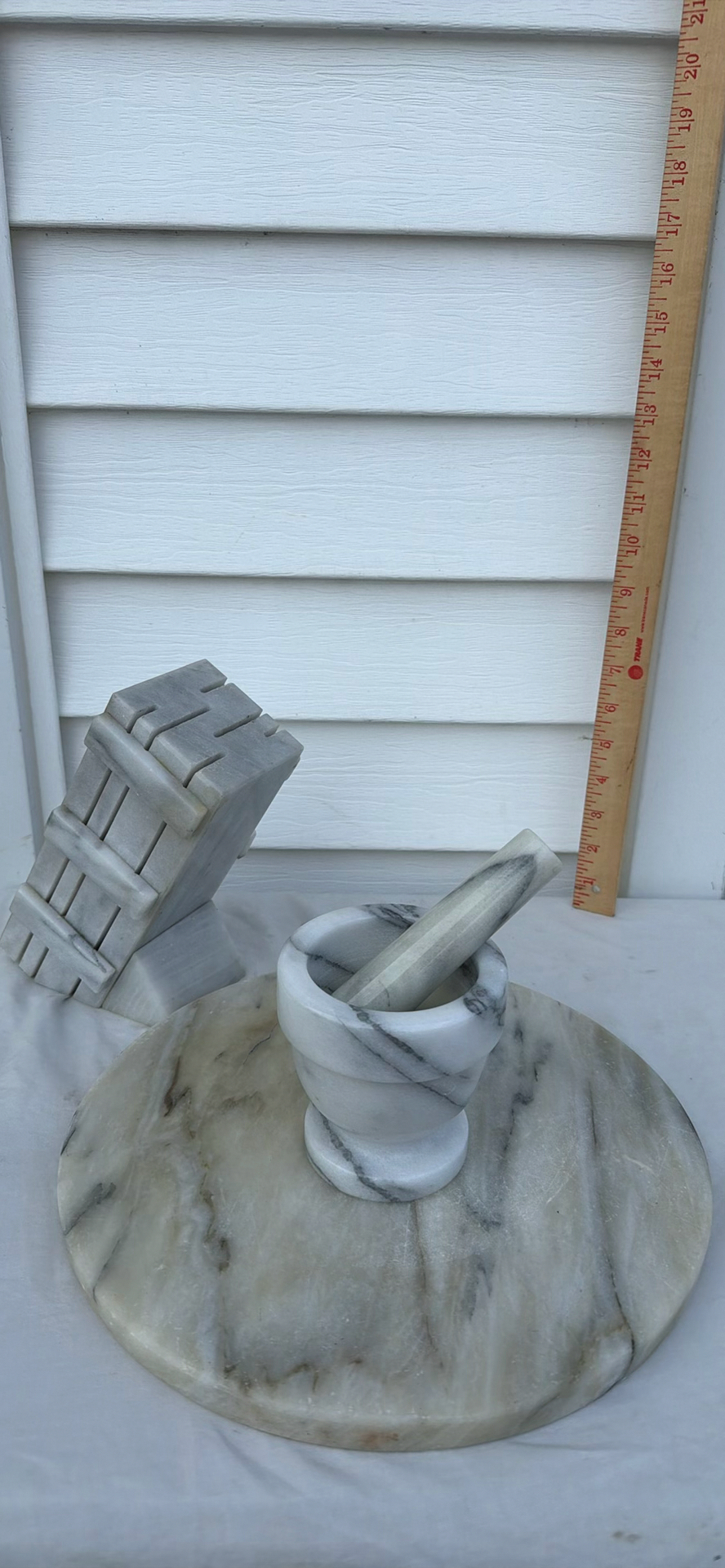 Marble Mortar and Pestle with Round Marble Slab and Knife Block - image 2 of 10