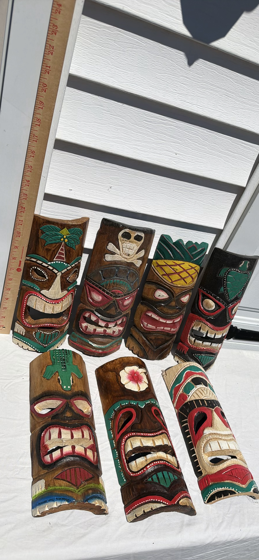 Set of Seven Hand-Carved Wooden Tiki Masks - image 2 of 6