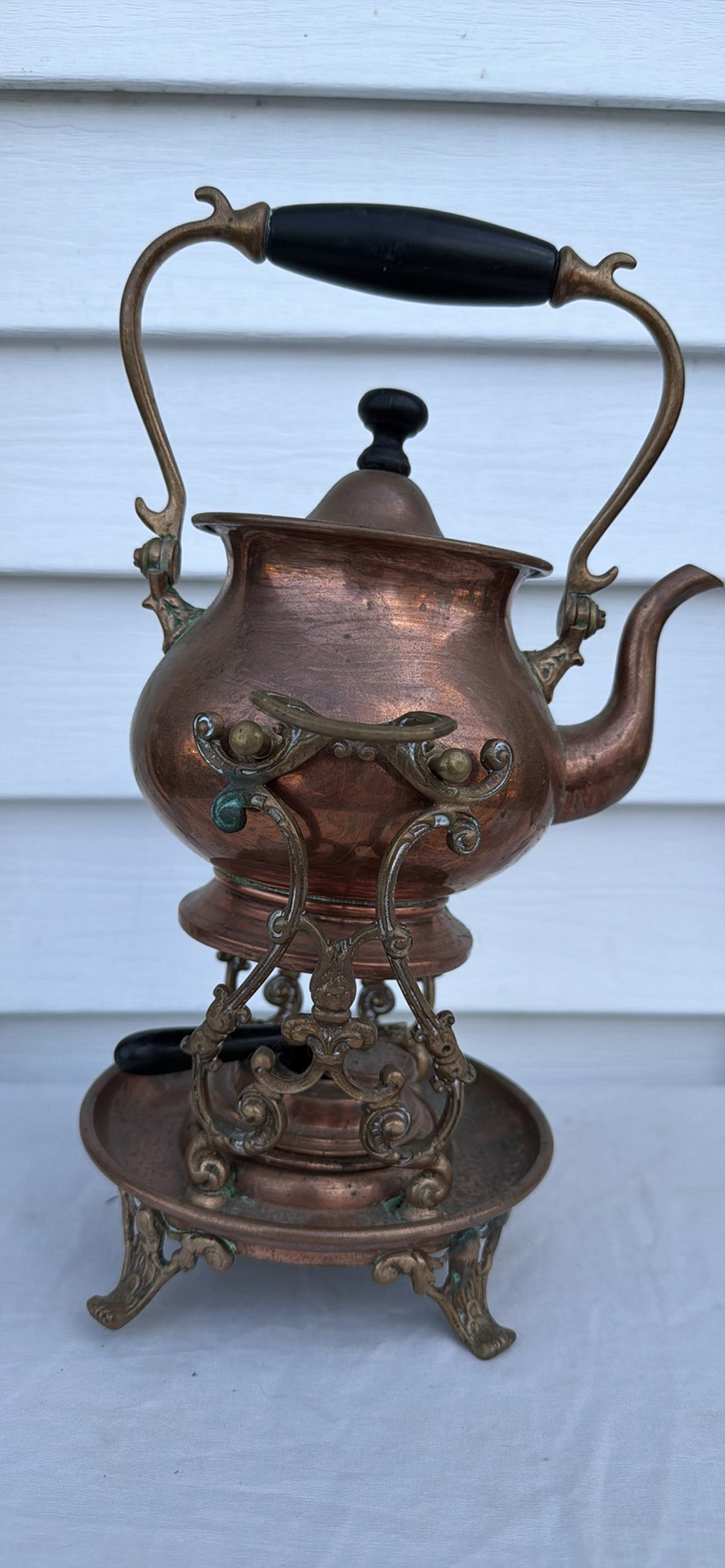 Antique Copper Teapot On Stand With Burner 1892 Patent S&Co. - image 3 of 23