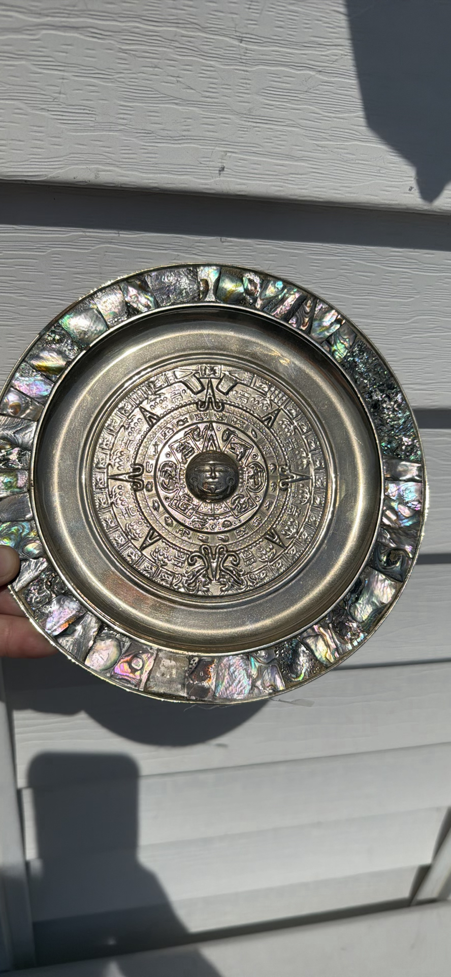 Decorative Aztec Calendar Plate with Abalone Shell Inlay - image 5 of 8