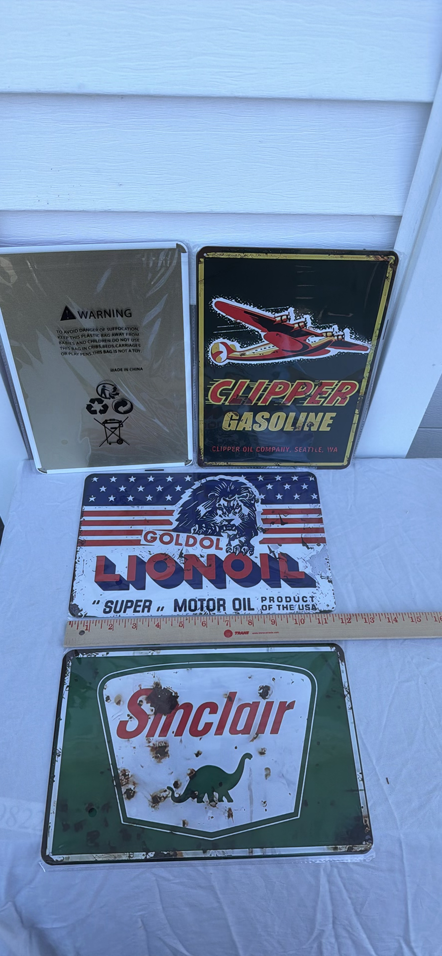 Retro (4) Gas Tin Signs - Gulf, Clipper, Golden Lion, Sinclair - image 2 of 3