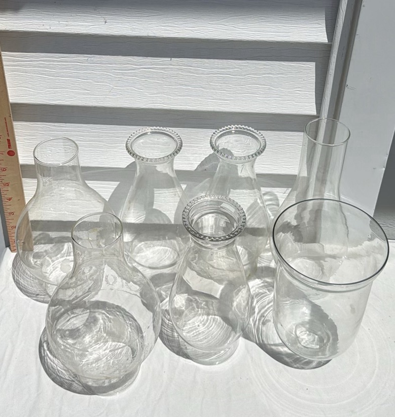 Seven Clear Vintage Glass Lamp Chimneys and Shades - image 4 of 5