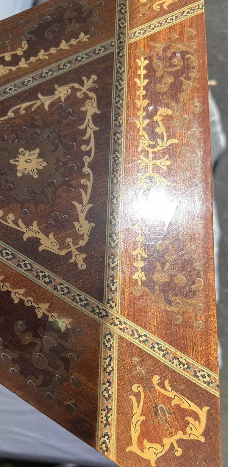 Vintage Triangular Inlaid Wooden Side Table with Hinged Top - image 4 of 8