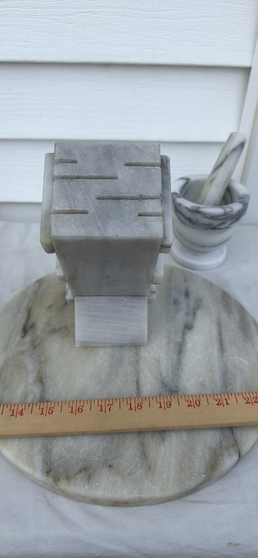 Marble Mortar and Pestle with Round Marble Slab and Knife Block - image 9 of 10