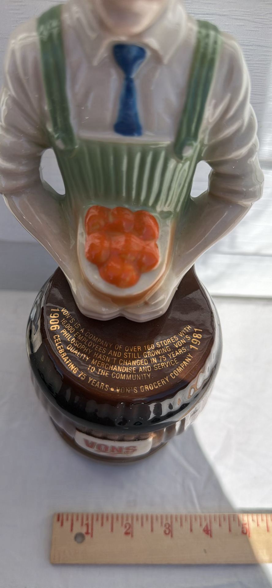 Vintage 1981 Beam Bourbon Whiskey Vons 75th Anniversary Ceramic Decanter - image 4 of 9