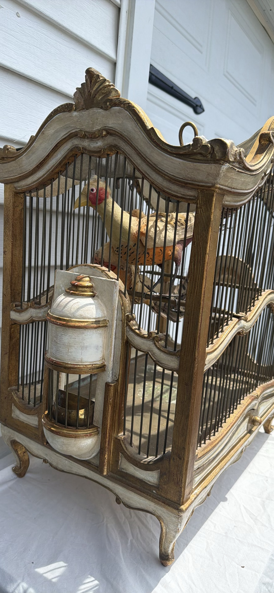 Ornate Vintage Wooden and Metal Birdcage with Decorative Birds - image 3 of 17