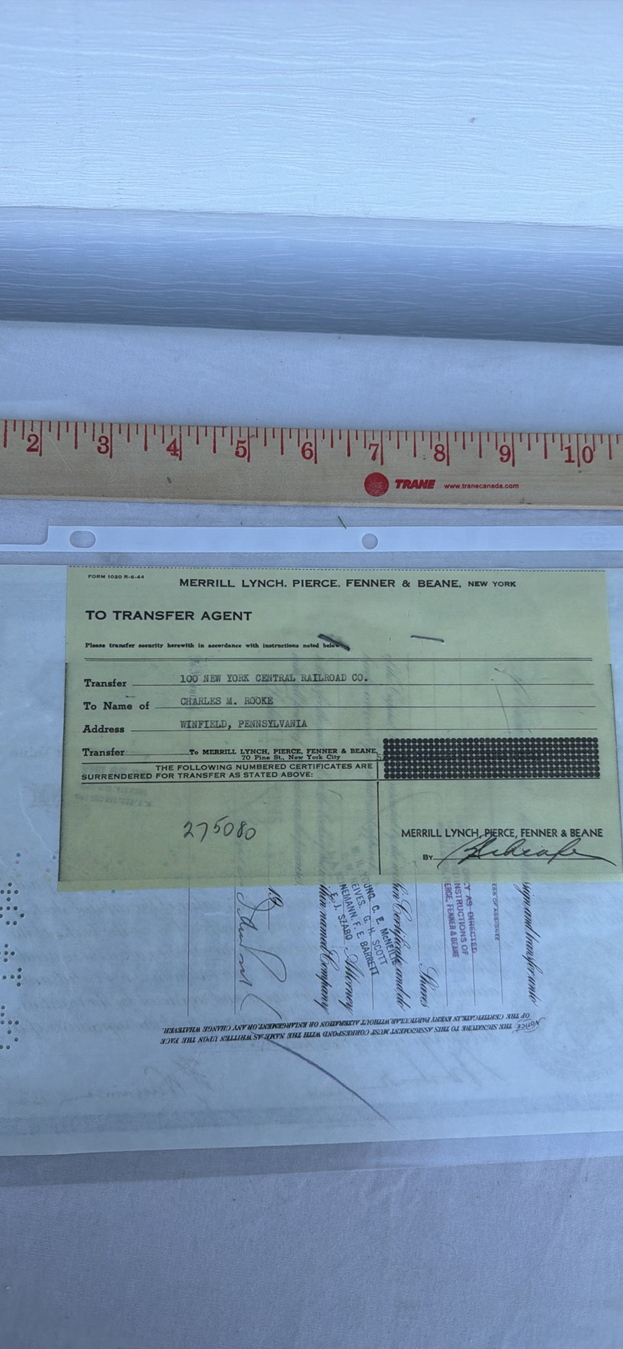 Vintage New York Central Railroad Company Stock Certificate and Transfer Document - image 6 of 7