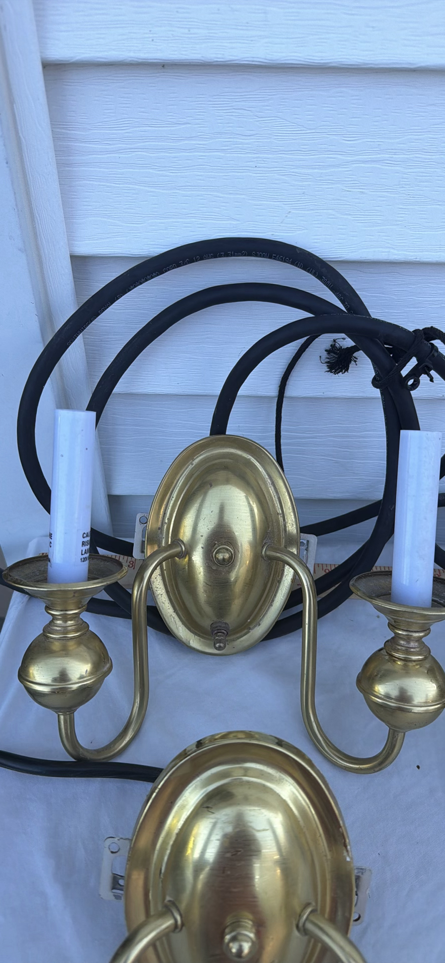Group Of Four Brass Two-Arm Wall Sconces And Eight Sconce Shades - image 4 of 25