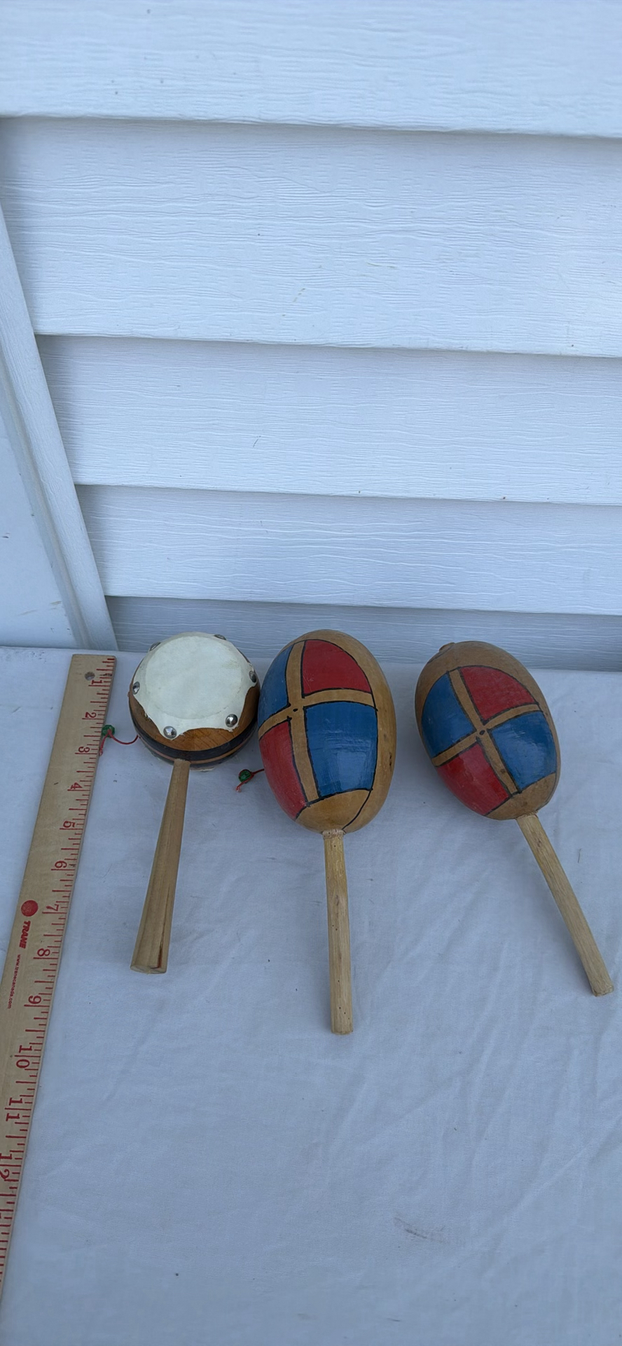 (3) Items - Wooden Hand-Painted Maracas, Surfboard And Drum - image 1 of 9