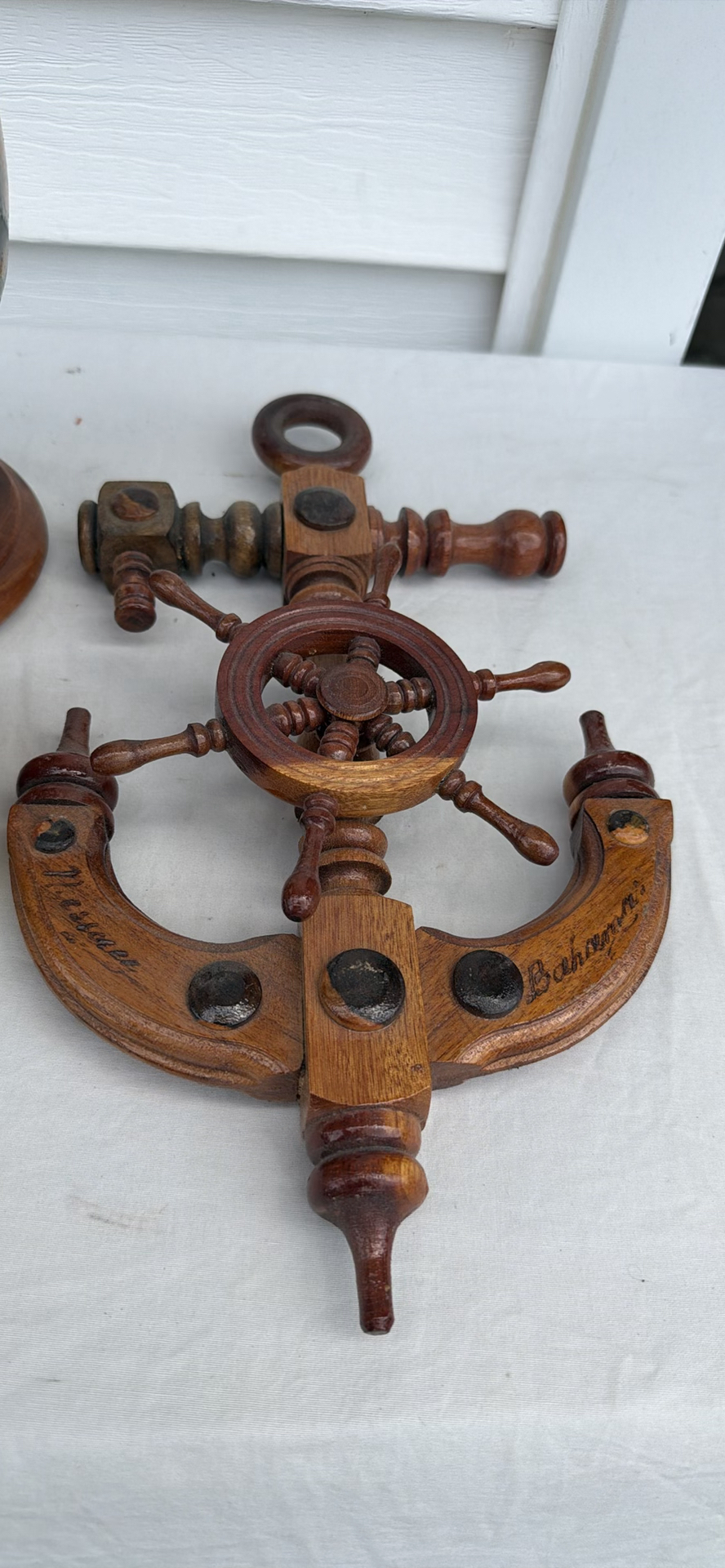 Hand-Painted Wooden Urn, Carved Anchor Wheel Decor, and Two Maracas - image 3 of 9