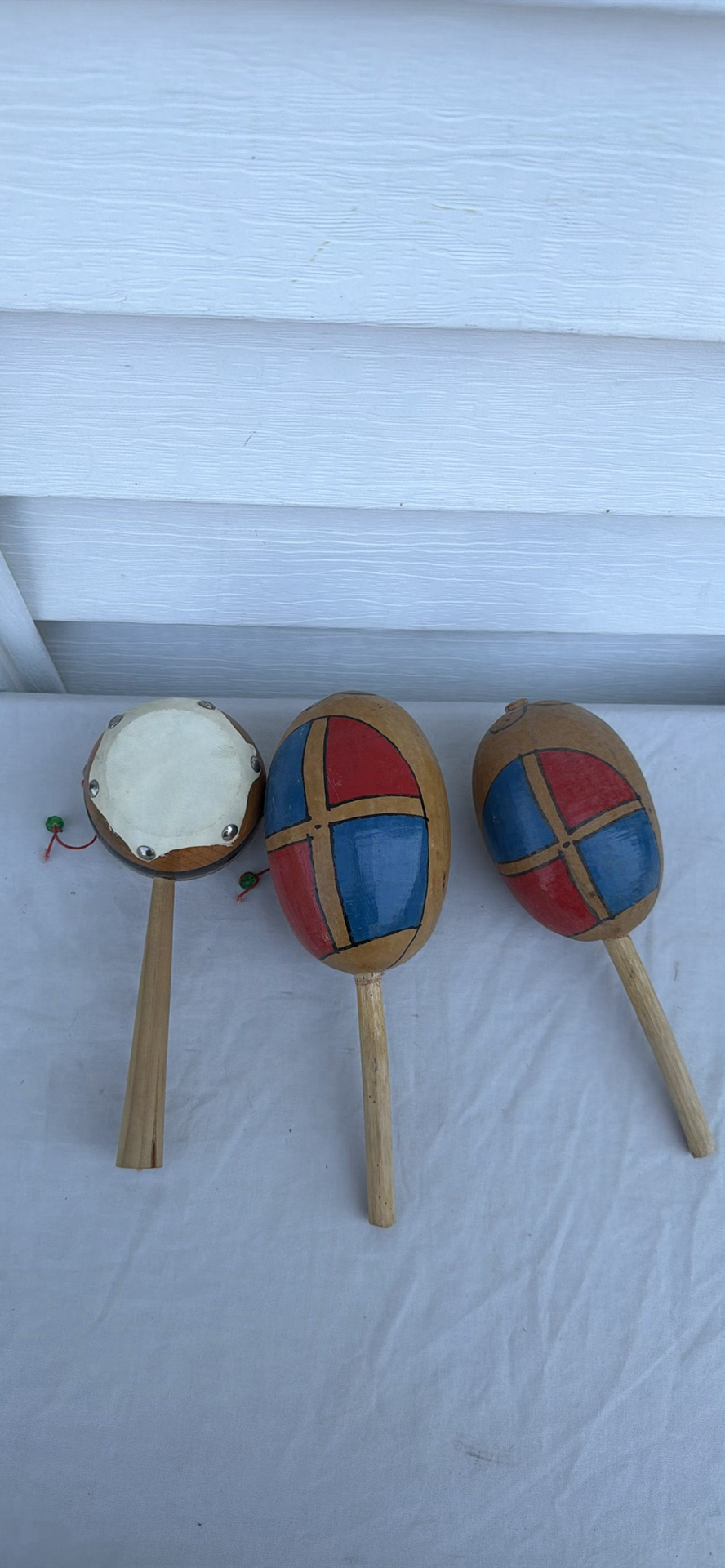 (3) Items - Wooden Hand-Painted Maracas, Surfboard And Drum - image 2 of 9