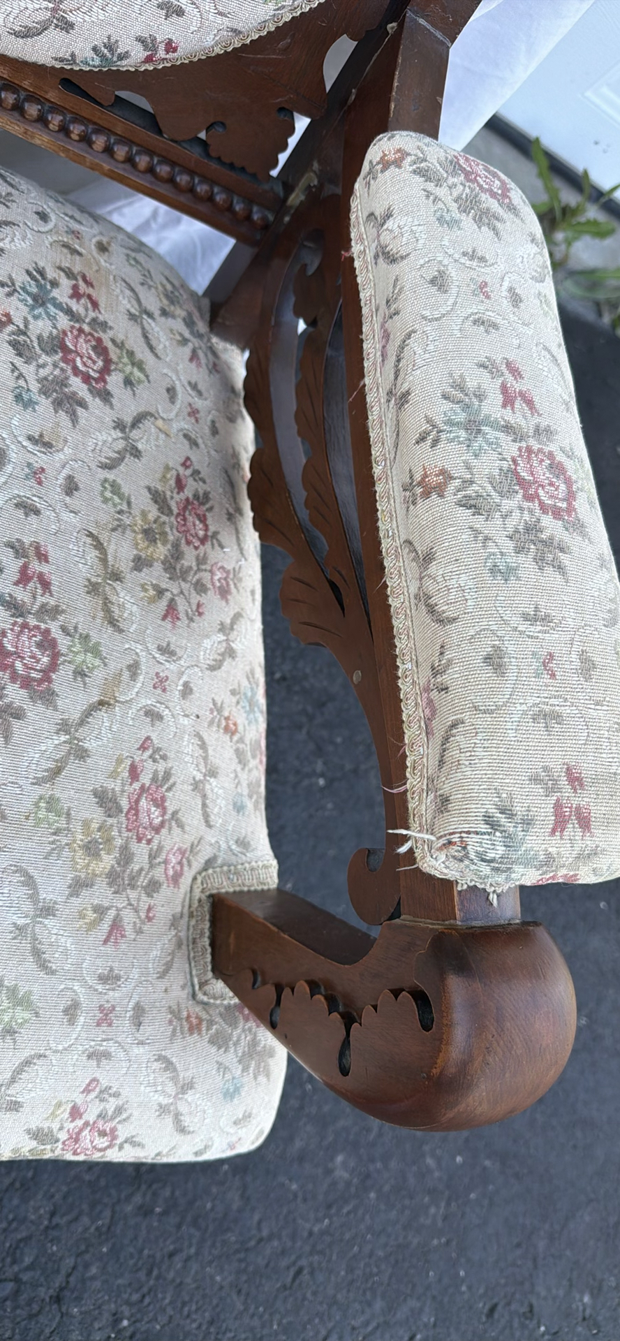 Vintage Carved Wooden Upholstered Armchair - image 4 of 15