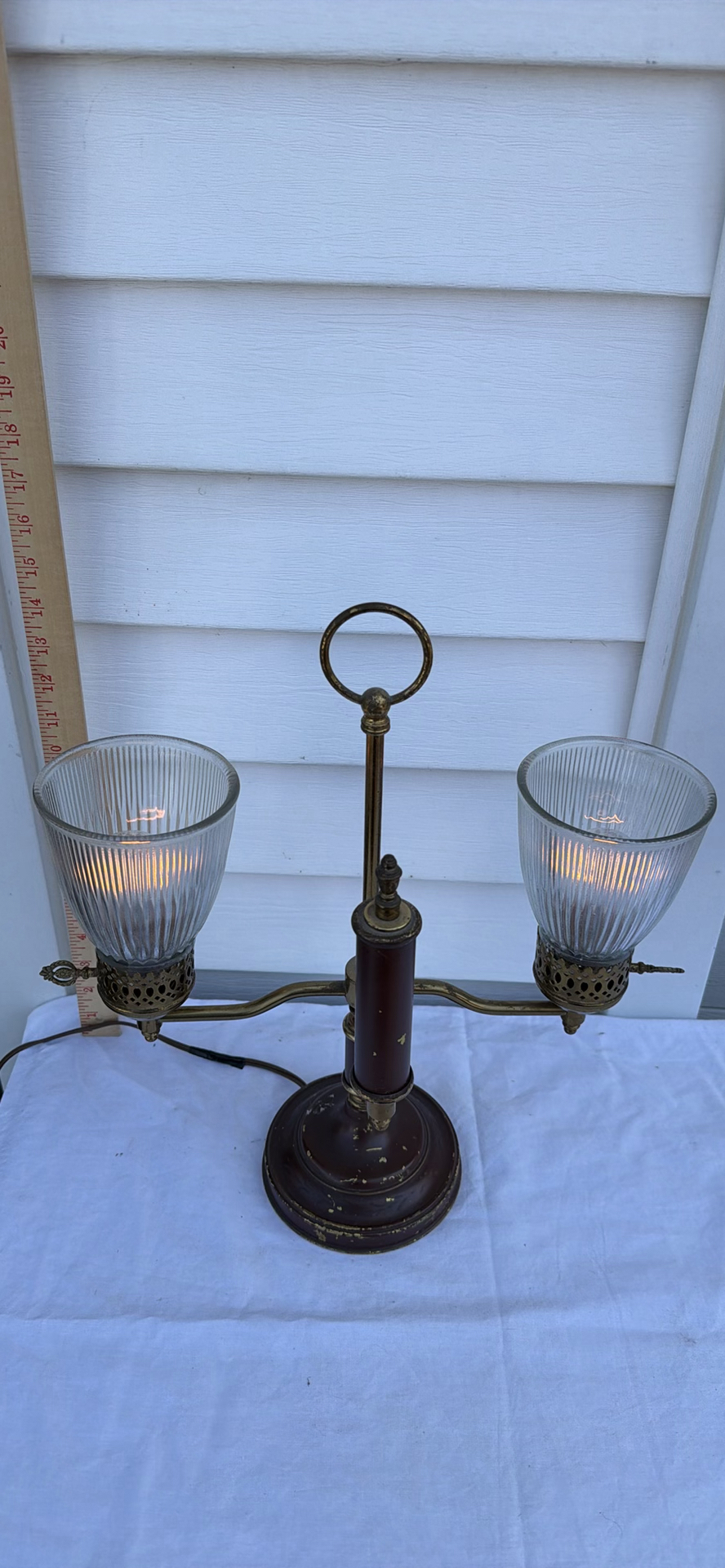 Antique Two-Light Table Lamp with Glass Shades - image 1 of 6