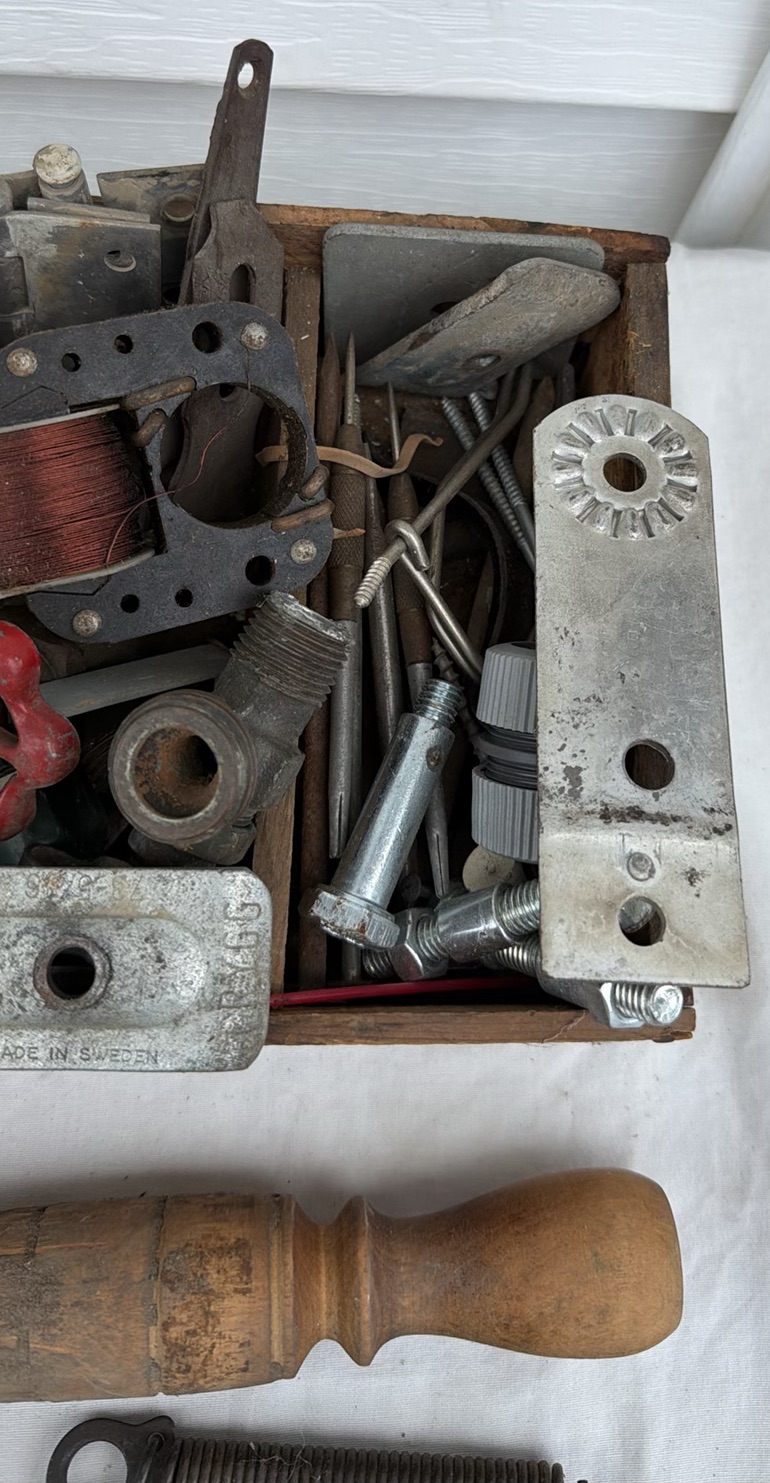 Vintage Wooden Box with Assorted Vintage Hardware and Tool Parts - image 7 of 8