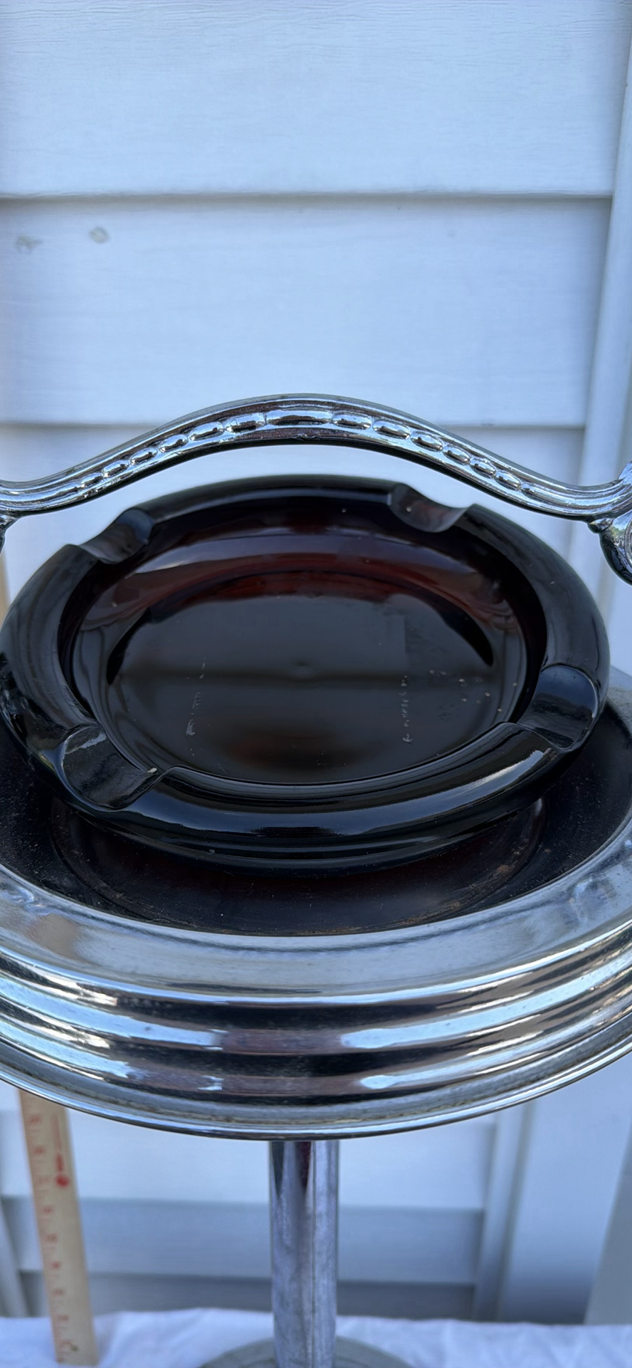 Pedestal Standing Ashtray with Glass Insert - image 3 of 5