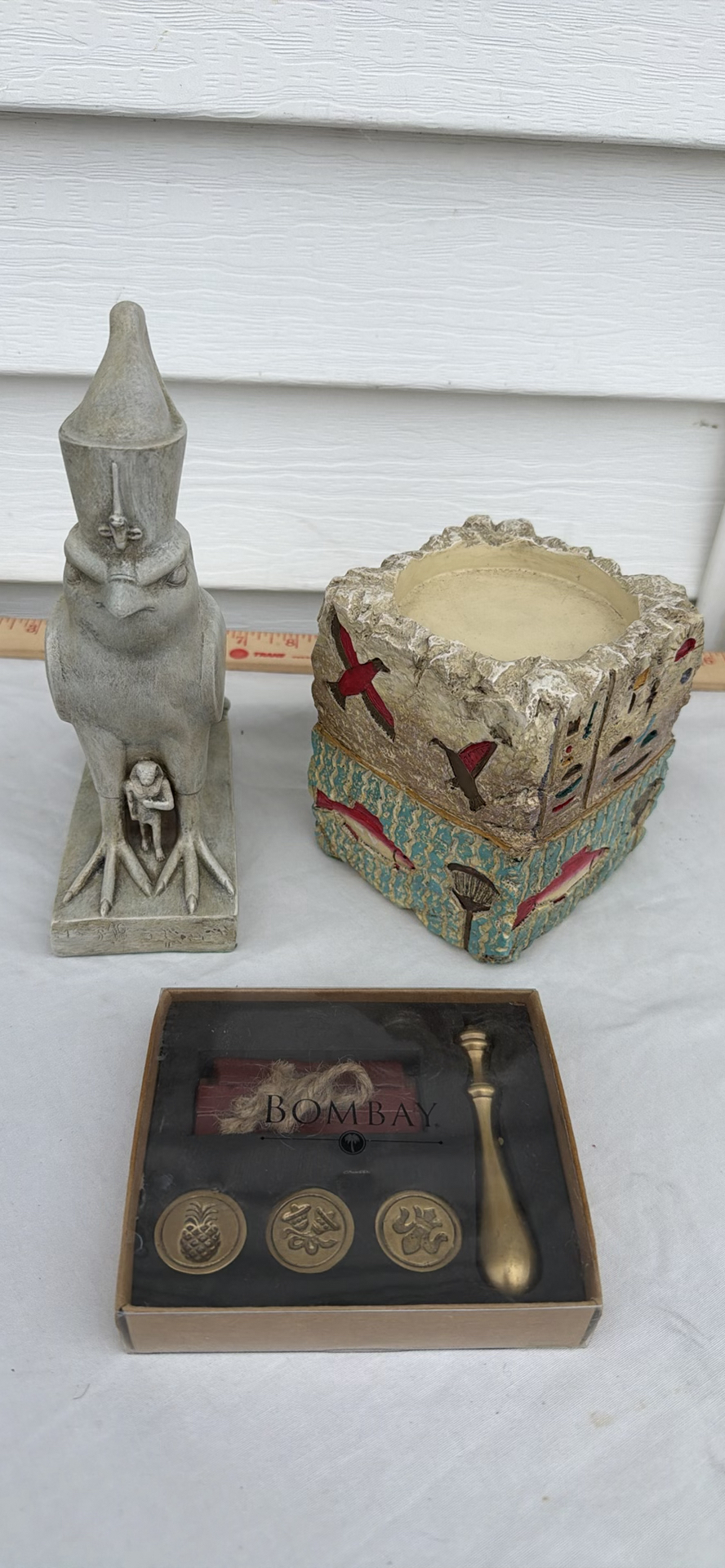 Egyptian-Style Falcon Statue, Carved Pillar Candle Holder, and Bombay Wax Seal Set - image 1 of 14
