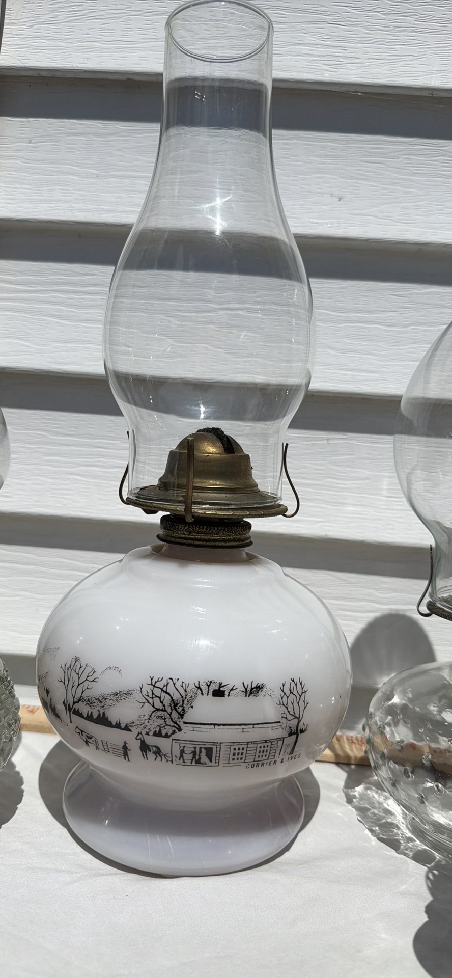 Five Vintage Glass Oil Lamps, Four Chimneys and Lamp Oil Bottle - image 4 of 21