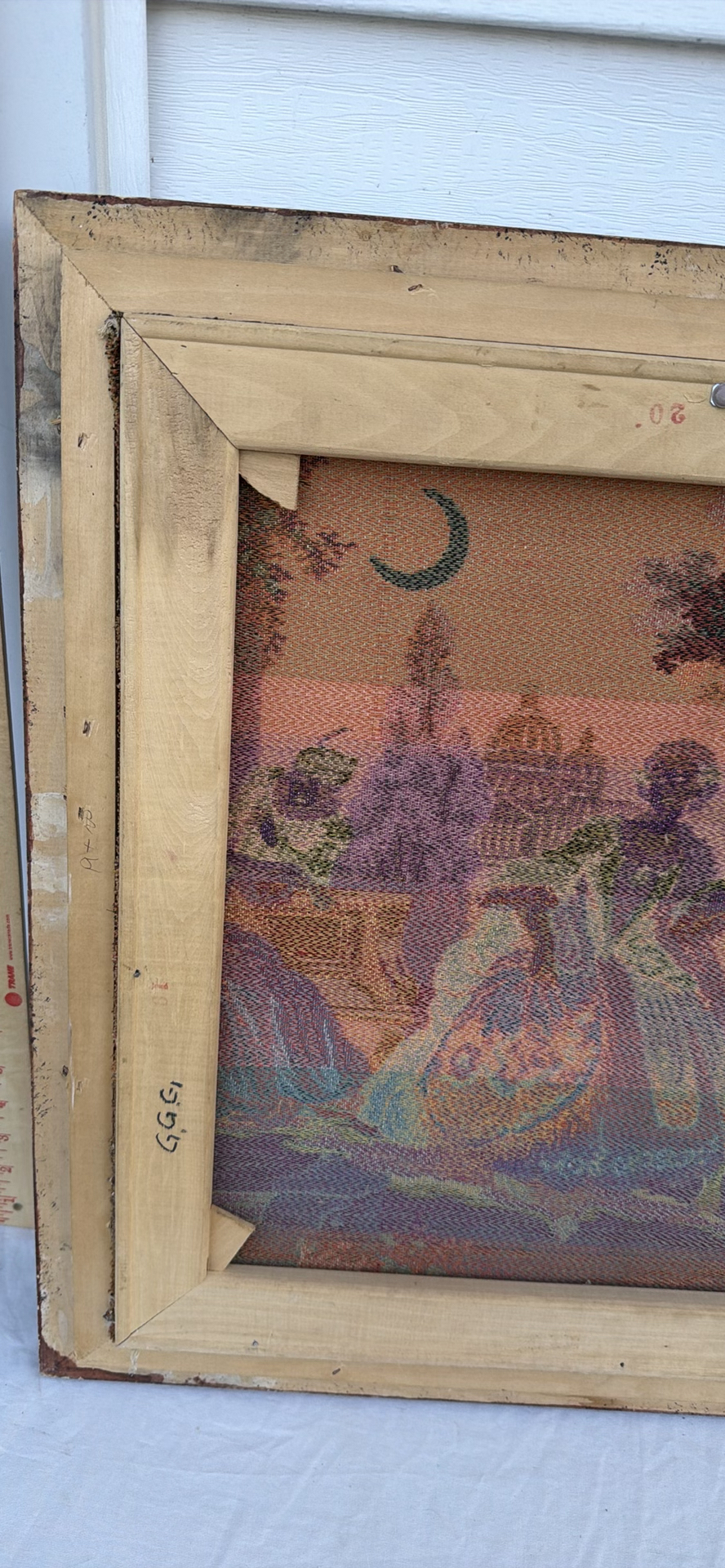 Pair of Framed Tapestry Artworks with Classical Garden Dance Scenes - image 13 of 14
