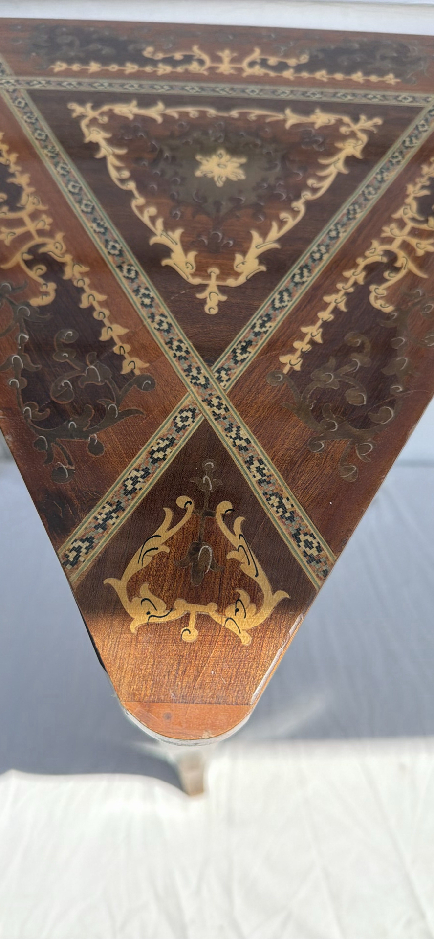 Vintage Triangular Inlaid Wooden Side Table with Hinged Top - image 3 of 8