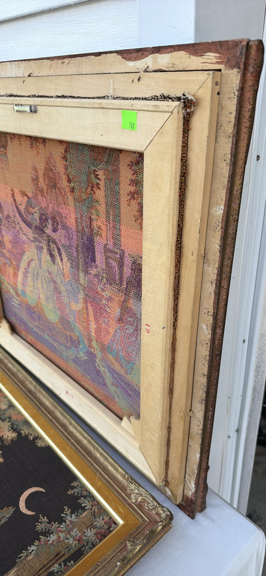 Pair of Framed Tapestry Artworks with Classical Garden Dance Scenes - image 9 of 14