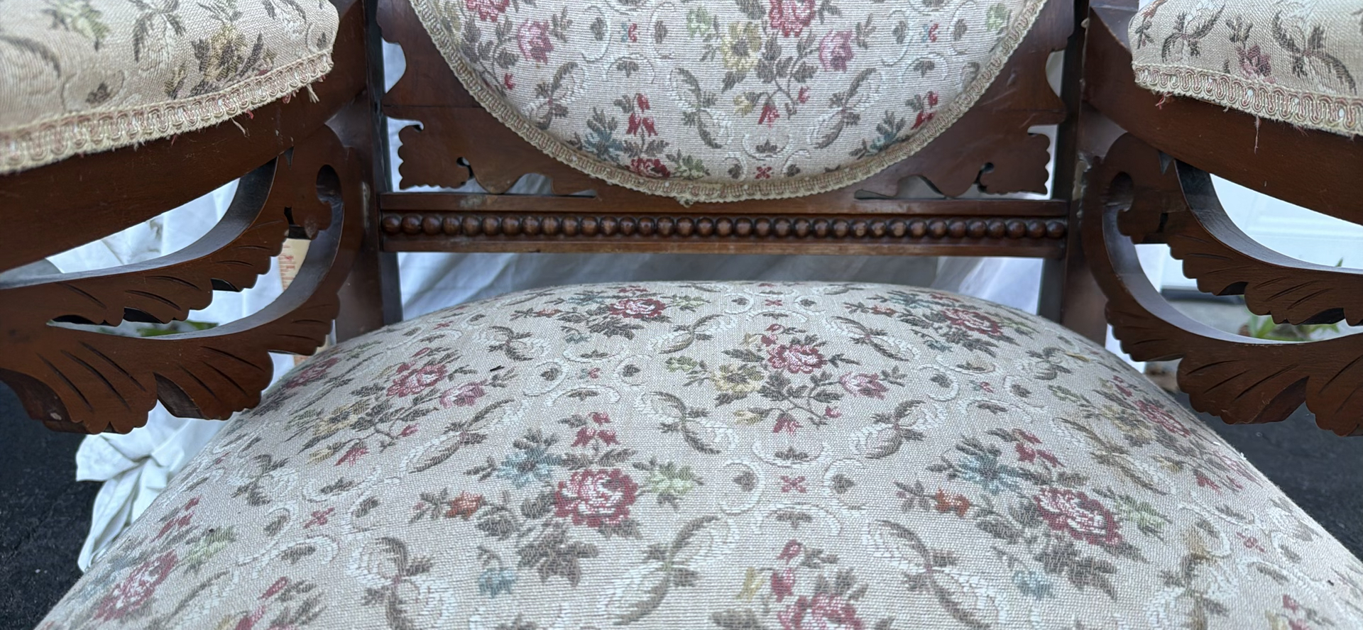 Vintage Carved Wooden Upholstered Armchair - image 8 of 15