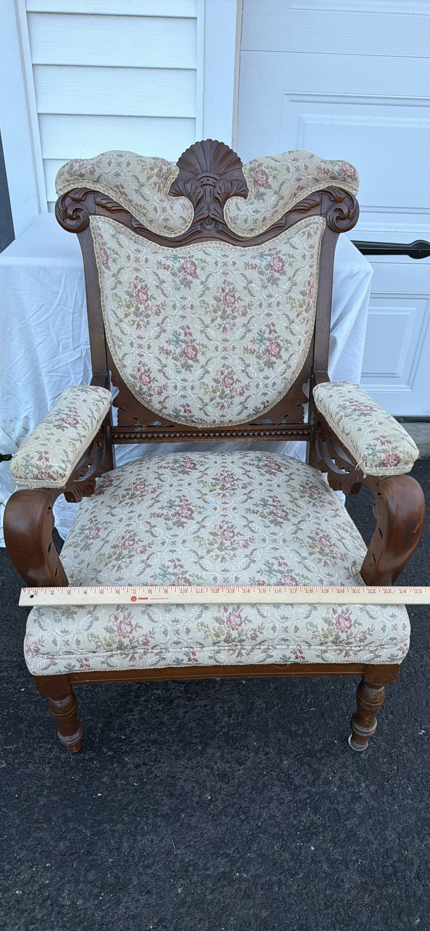 Vintage Carved Wooden Upholstered Armchair - image 9 of 15