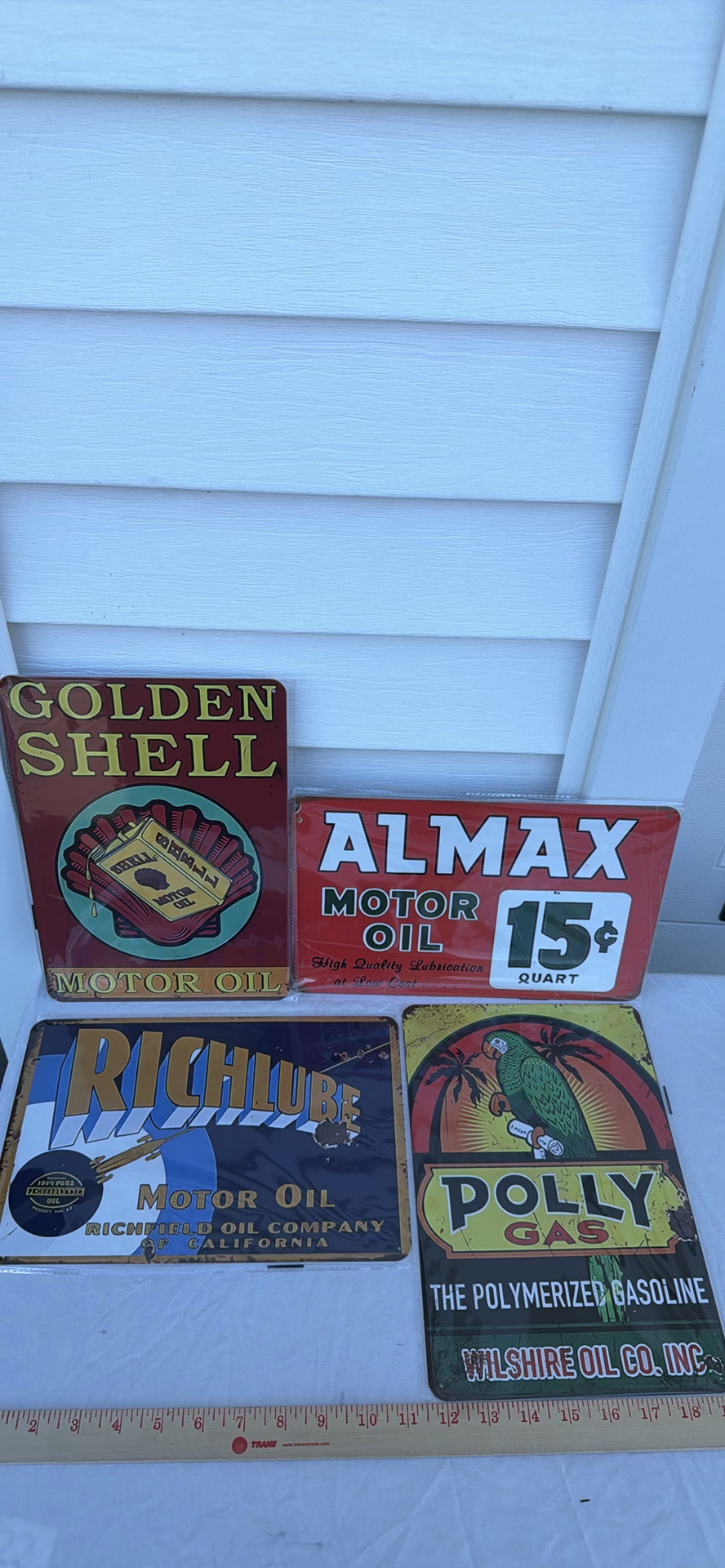 (4) Retro Style Gas Tin Signs - Shell, Almax, Richlube, Polly Gas - image 1 of 3