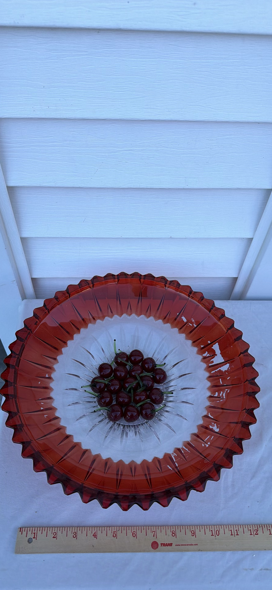 Red Glass Serving Bowl and Decorative Glass Artificial Cherries - image 9 of 9