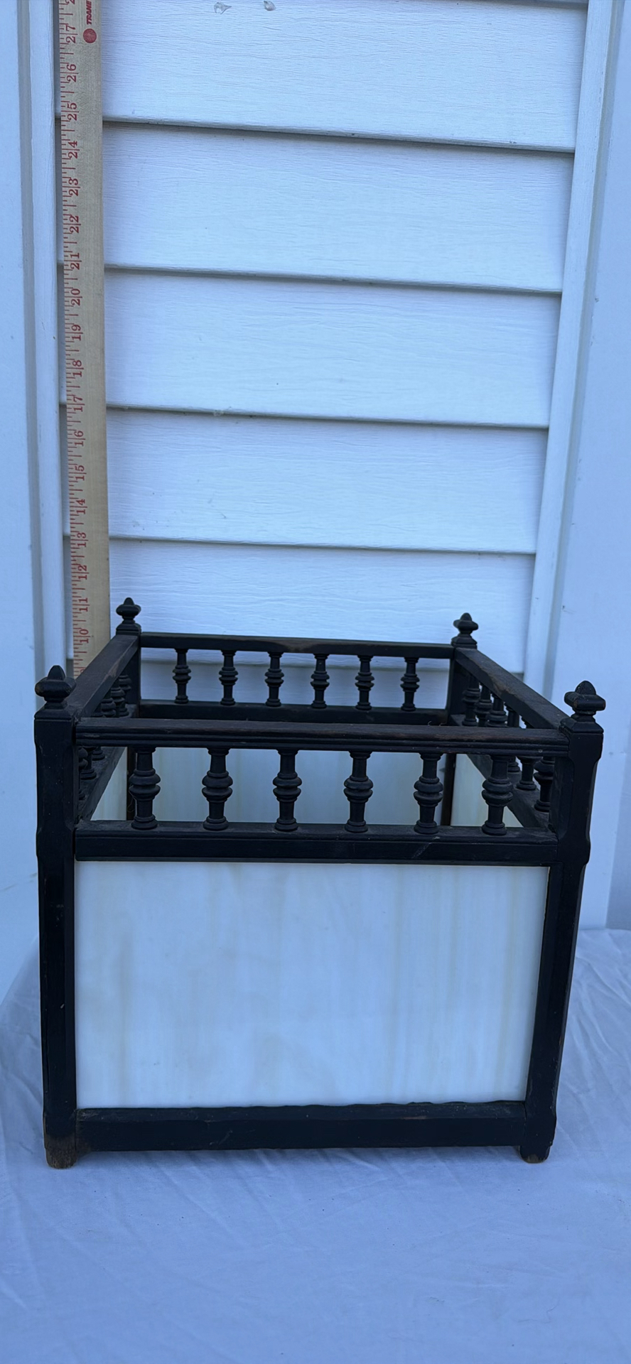 Vintage Wooden Square Stand with Opaque (Slag?) Glass Panels - image 1 of 7