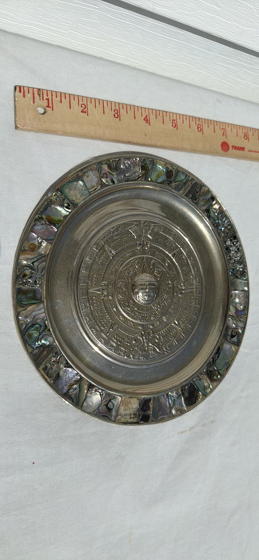 Decorative Aztec Calendar Plate with Abalone Shell Inlay - image 1 of 8