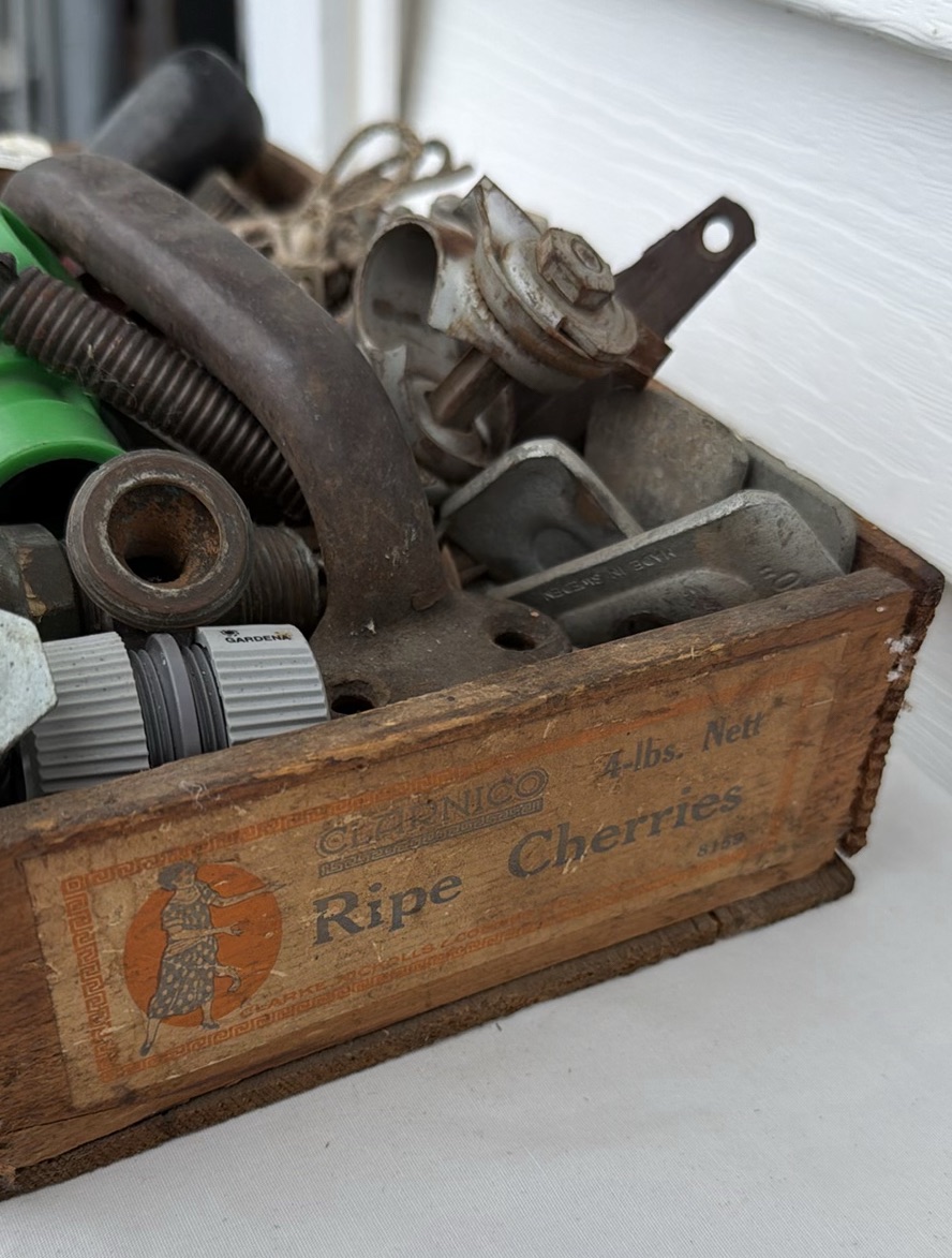 Vintage Wooden Box with Assorted Vintage Hardware and Tool Parts - image 2 of 8