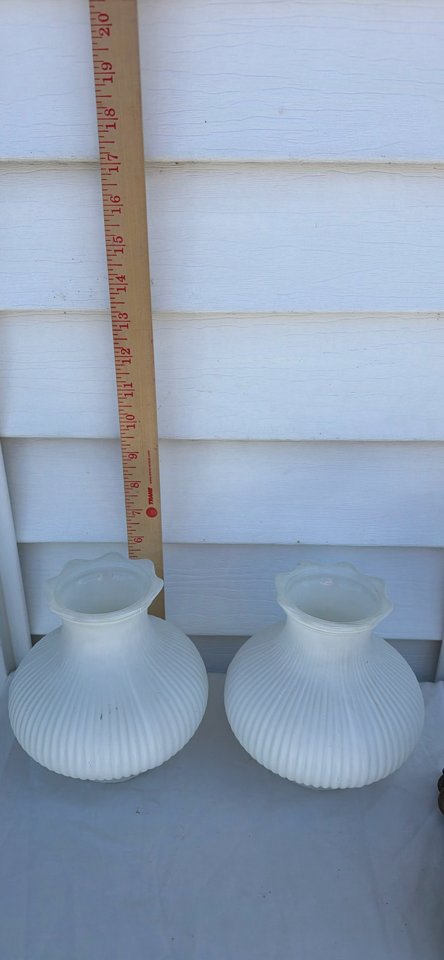 Two Vintage Frosted Glass Lamp Shades and Two Brass Wall Sconce Fixtures - image 1 of 12