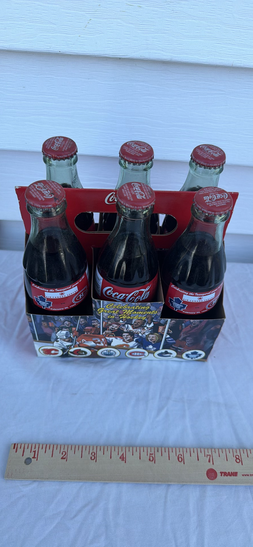 Coca-Cola Six-Pack Glass Bottles with Hockey Commemorative Carrier Air Canada Center ACC 1999 - image 1 of 8