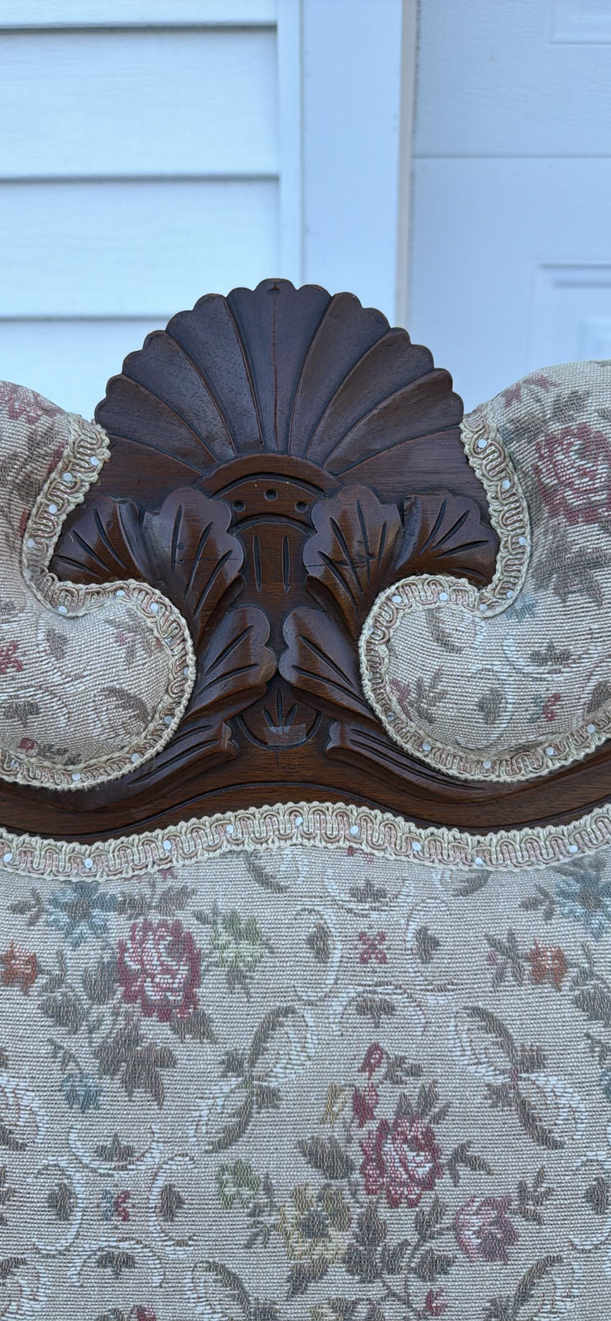 Vintage Carved Wooden Upholstered Armchair - image 7 of 15