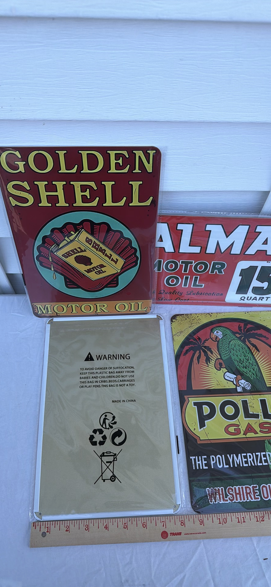 (4) Retro Style Gas Tin Signs - Shell, Almax, Richlube, Polly Gas - image 2 of 3