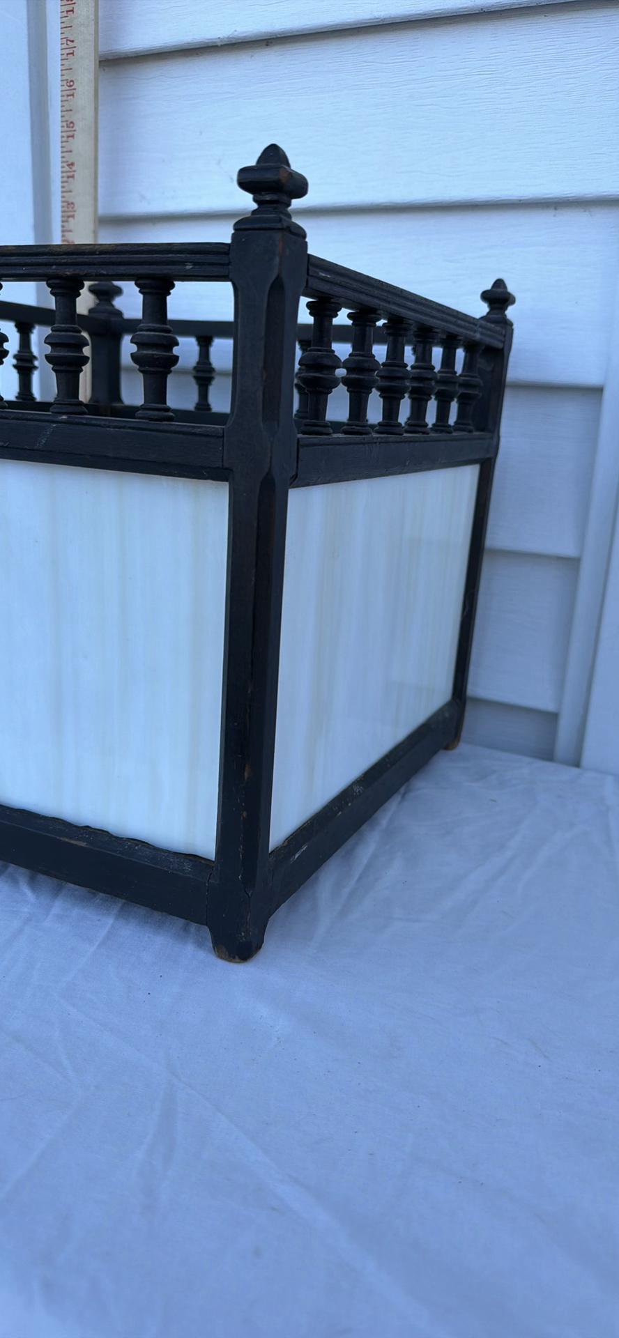 Vintage Wooden Square Stand with Opaque (Slag?) Glass Panels - image 5 of 7