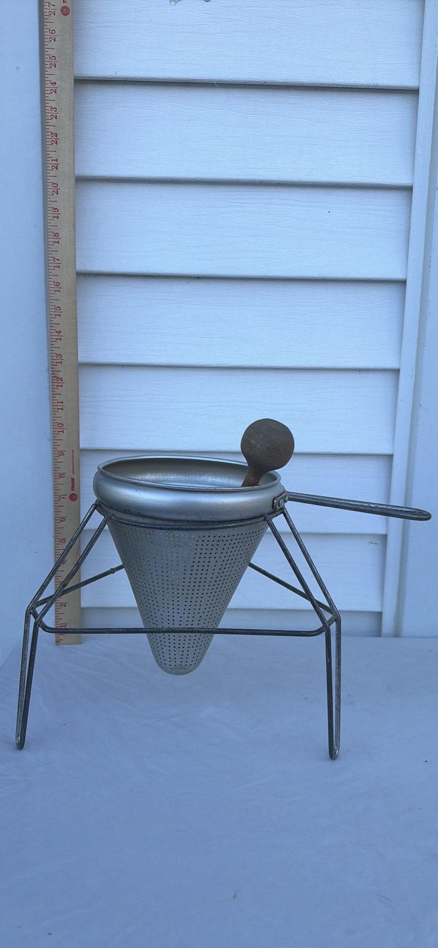 Vintage Metal Strainer with Stand and Wooden Pestle - image 1 of 4