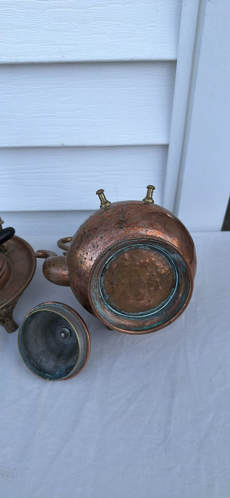 Antique Copper Teapot On Stand With Burner 1892 Patent S&Co. - image 11 of 23