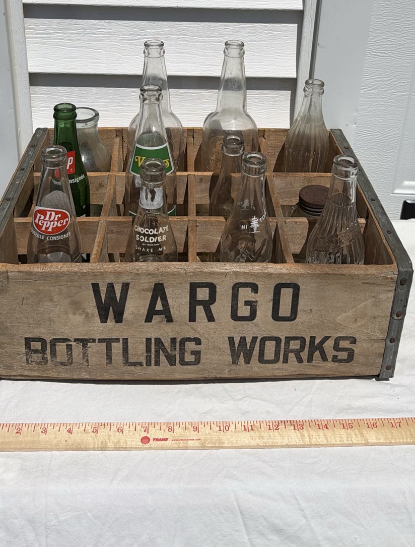 Wargo Bottling Works Wooden Crate with 12 Assorted Vintage Glass Bottles - image 1 of 8
