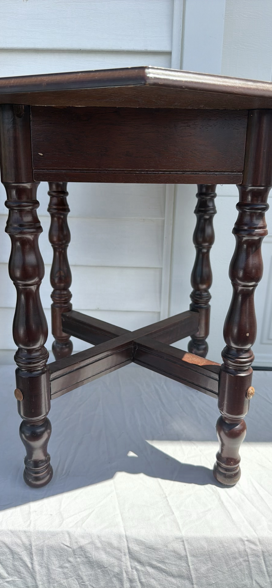 Vintage Octagonal Wooden Side Table with Green Leather Top - image 3 of 10