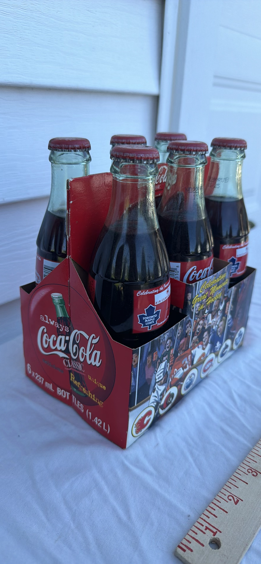 Coca-Cola Six-Pack Glass Bottles with Hockey Commemorative Carrier Air Canada Center ACC 1999 - image 4 of 8