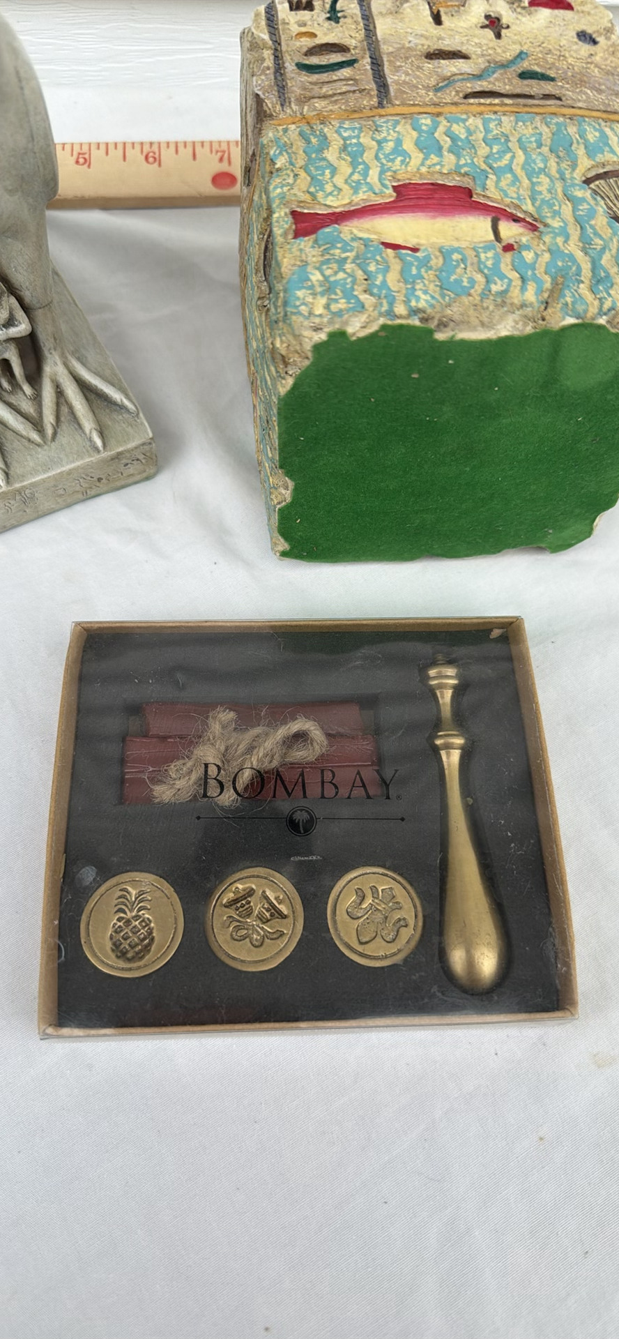 Egyptian-Style Falcon Statue, Carved Pillar Candle Holder, and Bombay Wax Seal Set - image 12 of 14