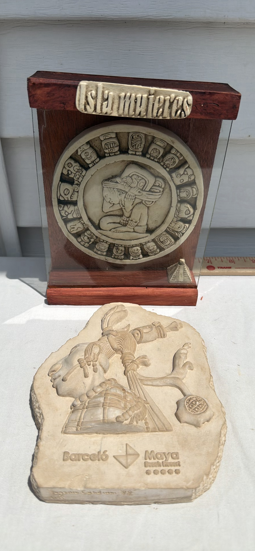 Mayan Stone Relief Plaque and Framed Mayan Calendar Carving - image 2 of 8