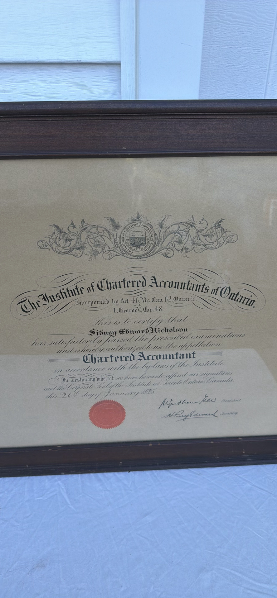 Framed Chartered Accountant Certificate from The Institute of Chartered Accountants of Ontario - image 2 of 5