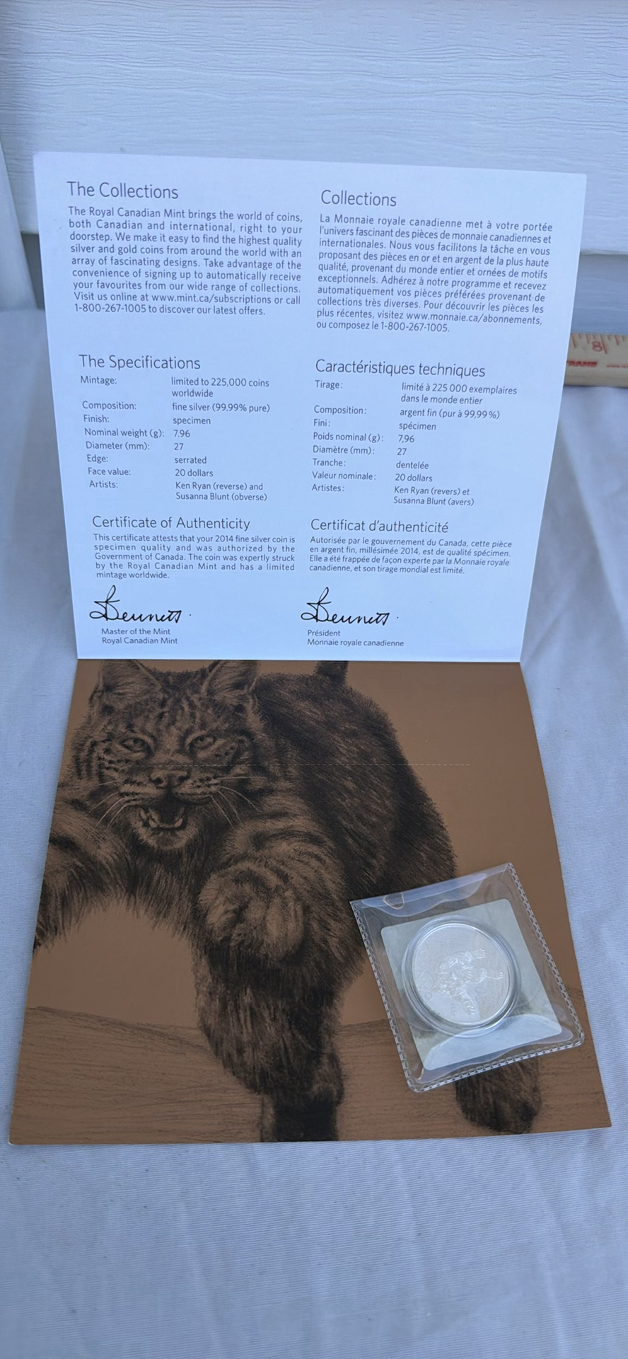 2014 Canada $20 Fine Silver Lynx Coin with Royal Canadian Mint Packaging - image 5 of 8